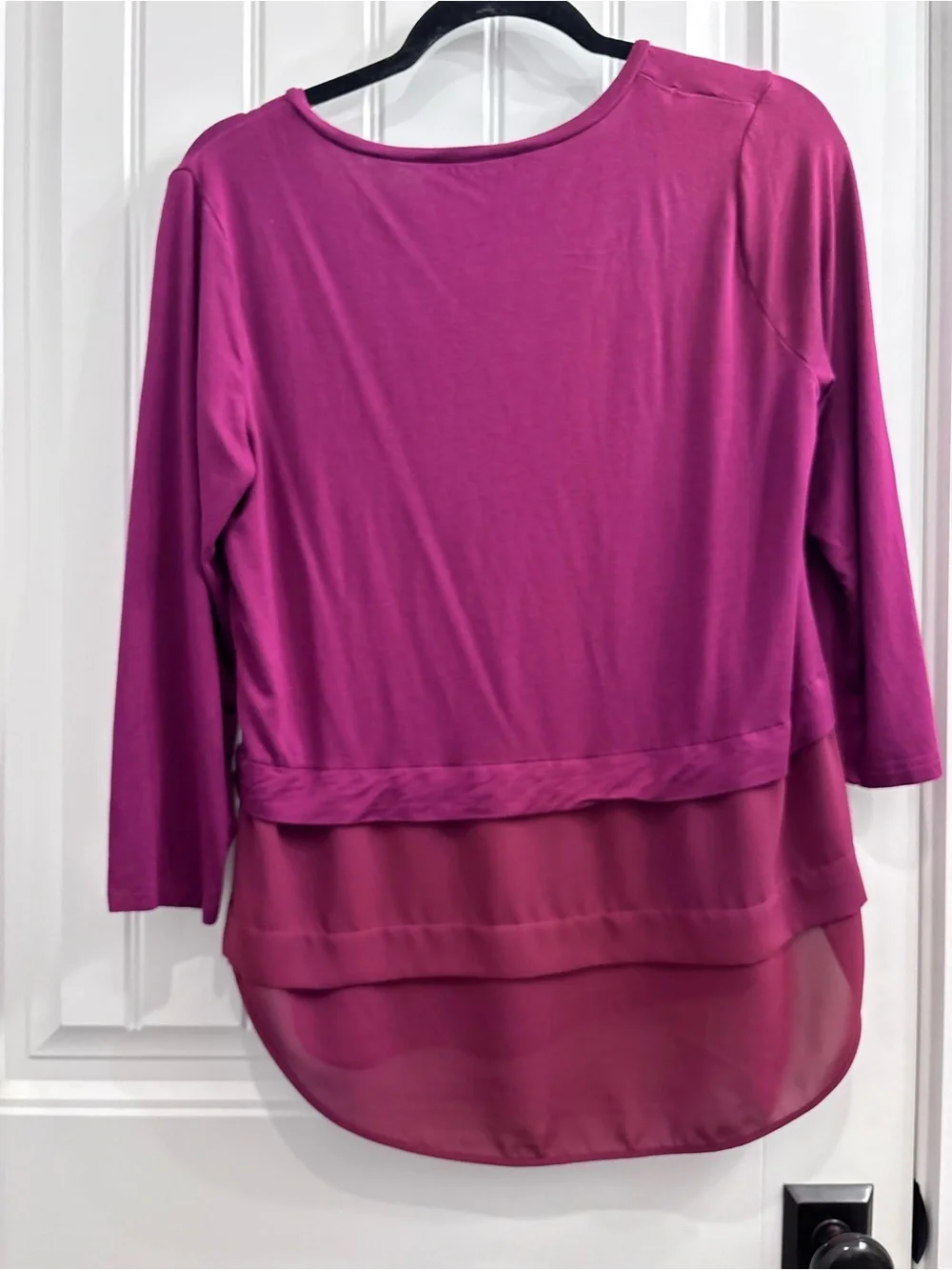 Michael Kors Magenta Layered Chiffon Hem Long-Sleeve Top